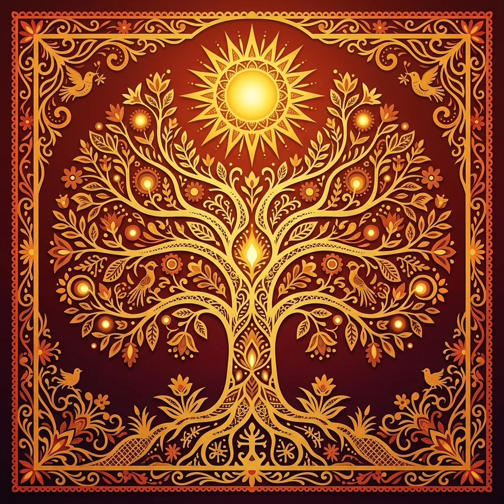 Ignite the Light album artwork — golden tree of life in Mexican folk-art style